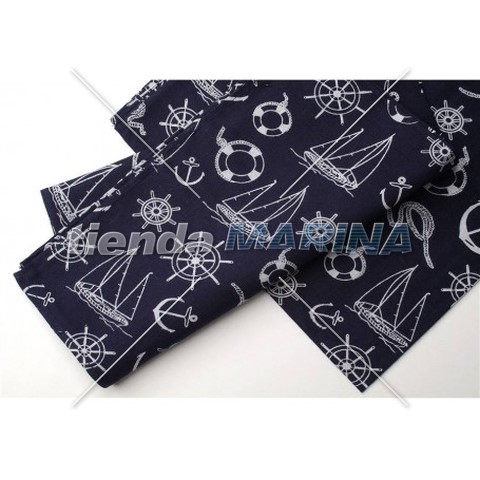Pañuelo bandana azul de diseño indemodable con estampado de motivos náuticos